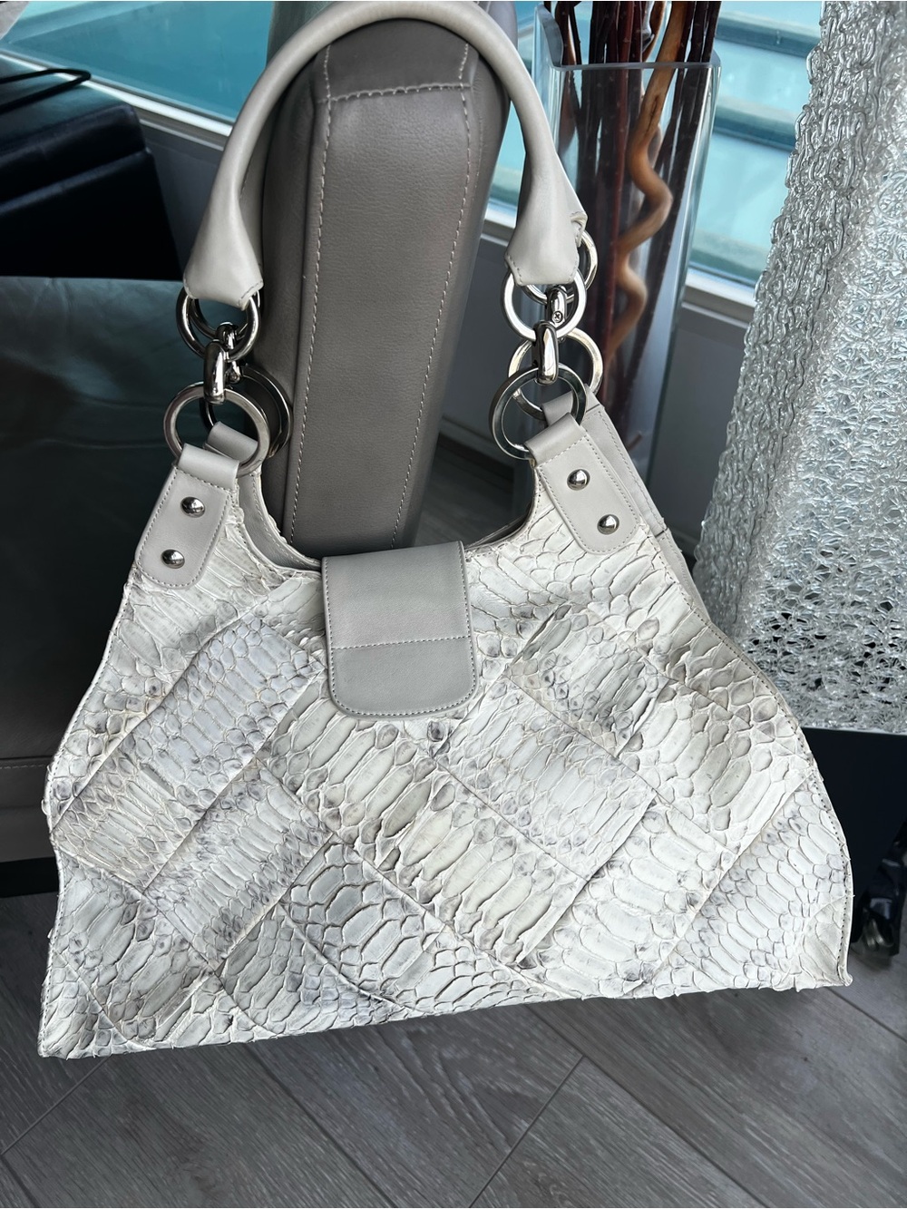 Textured Crocodile Shoulder Bag with Silver Detail - Picture 2 of 8